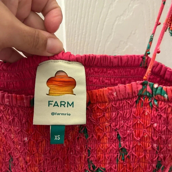 Farm Rio Red Pepper Smocked Tie Ruffle Hem Beaded Strap Dress Red XSmall - Picture 6 of 6